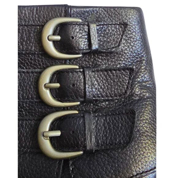 Bolo by Born Ankle Boots Leather Black Buckle Moto Goth Biker Block Heel Sz. 7.5 - Picture 5 of 15